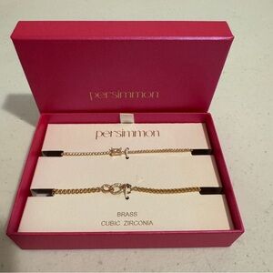 Persimmon Brass Cubic Zirconia Gold Tone Bracelets Set of 2 Valentine's Day Gift